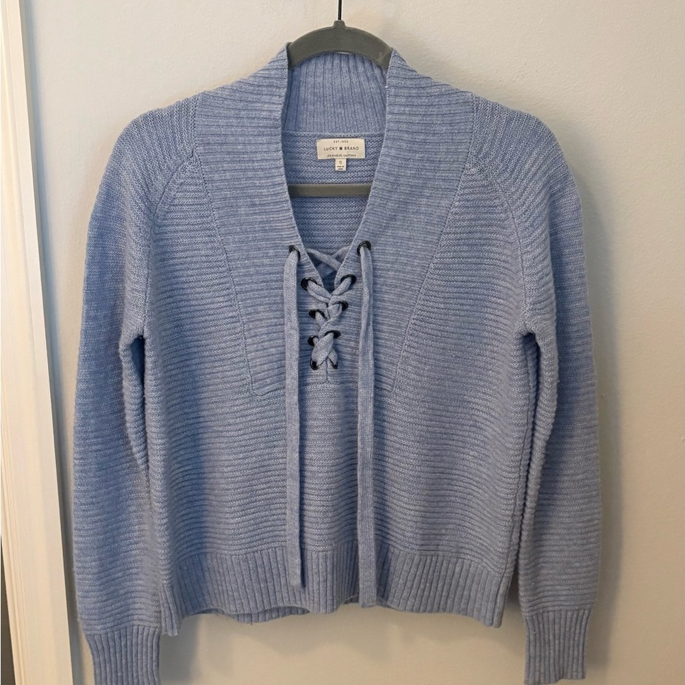 Lucky Brand Woman's Blue Sweater with lace up neck